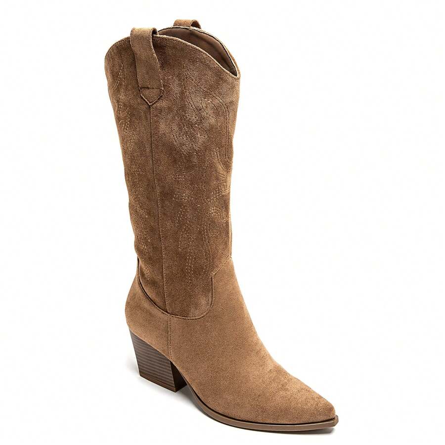 Bottes Western à Talon épais Et Bout Pointu Avec Tige Haute Et Motifs Brodés – Style Cowboy Chic - Camel 7627A - View 1