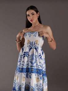 July Tropical Strapless Dress In Various Prints, 2025 Collection - azul/amarillo - Ver 3