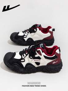 1双 WARRIOR 女式休闲滑板鞋，系带设计，厚底，增高，低帮，户外平底滑板鞋，温暖休闲，适合秋冬季。现代设计女式厚底厚底运动鞋，经典款式，复古细节，舒适时尚。拼接材质设计，适合学生。