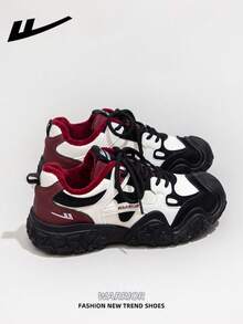 1双 WARRIOR 女式休闲滑板鞋，系带设计，厚底，增高，低帮，户外平底滑板鞋，温暖休闲，适合秋冬季。现代设计女式厚底厚底运动鞋，经典款式，复古细节，舒适时尚。拼接材质设计，适合学生。