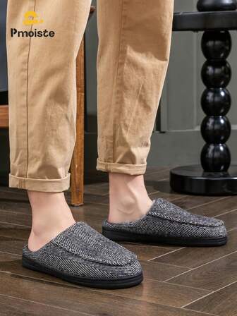  Pmoiste 男士羊毛记忆棉家居拖鞋冬季保暖室内柔软格子家居鞋 TPR 鞋底舒适灰色