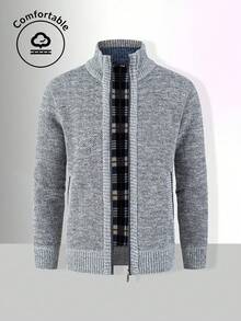 Men's Sports Cardigan Knit Sweater, Casual Fashion Minimalist, Zipper Design, Small Stand Collar, Thickened Style, Autumn/Winter - Blue - View 3