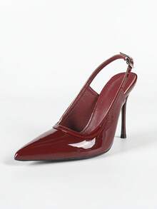 女士勃艮第红色时尚优雅尖头细高跟鞋，舒适简约百搭高跟鞋 - 酒紅色 - 查看 6