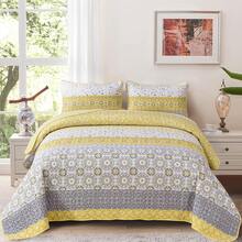 Boho Quilt Set California King, Yellow Bohemian Striped Patchwork Bedspread Coverlet Set With 2 Pillowcases, Lightweight Microfiber Floral Bedding Set 106*96, Bohemian Style - Màu vàng - Xem 9