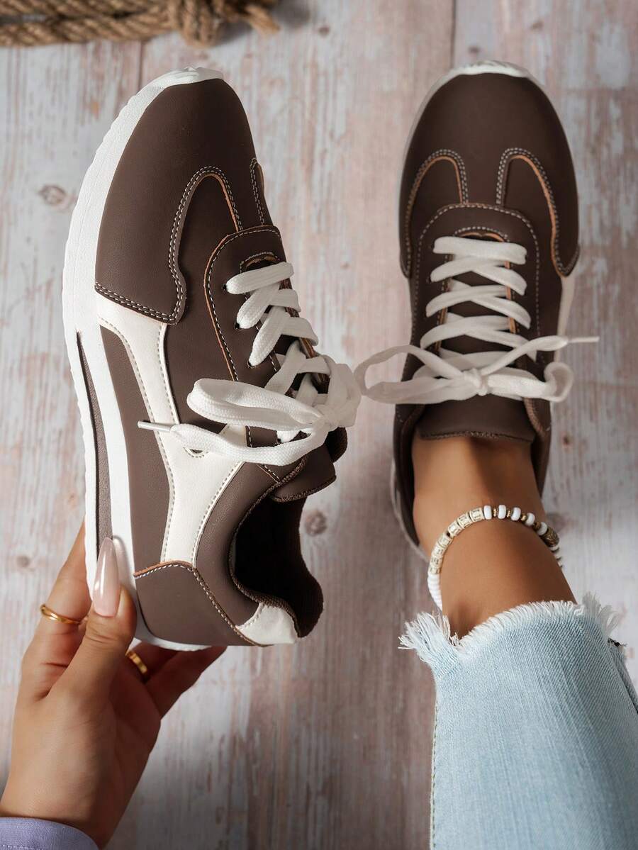 1 Pair Sequin Patchwork Casual Sneakers, Outdoor Wear, Colorblock Gump Shoes, Suitable For Plus Size Students, Casual Sports Shoes, All Season