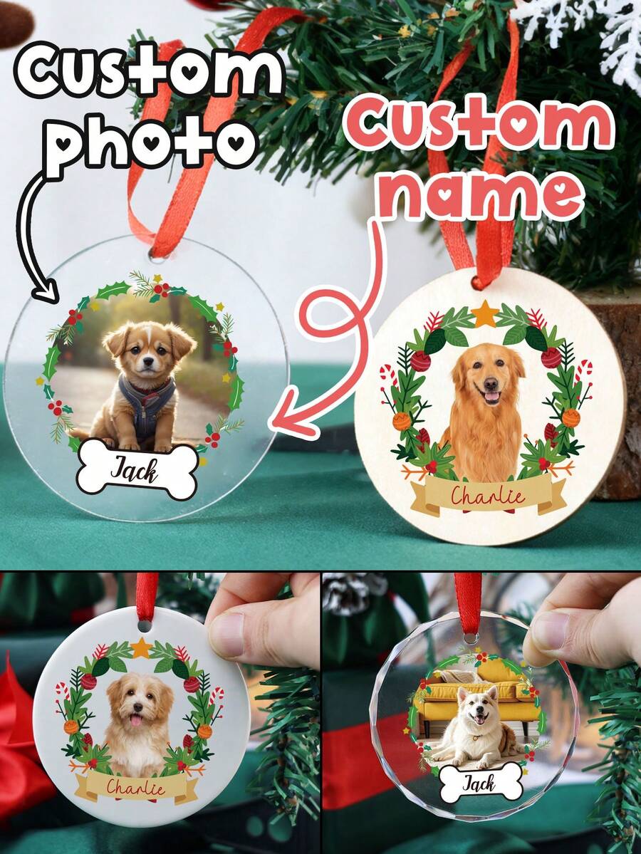 Personalized Dog & Owner Name Ornament, Custom Ceramic Christmas Decoration, Customized Photo Dog Memorial Ornament, Christmas Home Decor, Christmas, Handmade Holiday Gift For Pet Lovers, Dog Owners, Dog Christmas Ornaments, Customizable Picture Christmas Tree Decorations, Family, Kids, Pet, Friend