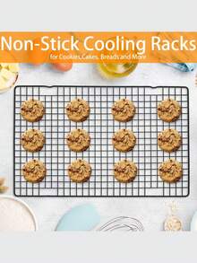 不粘冷却架，带凸起边缘和网格设计 - 重型烘焙、面包、蛋糕、饼干、糕点架 - 易于清洁、可用洗碗机清洗、为烤箱、烤架、厨房提供均匀的空气循环 - 节省台面上的存储空间 - 适合家庭和商业使用的食品材料 - 非常适合制作分层蛋糕、松饼、纸杯蛋糕 - 彩色 - 查看 2
