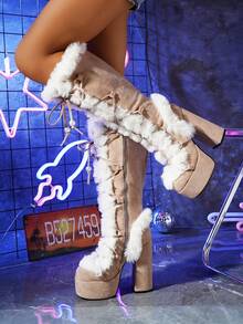 Fall/Winter Punk Fashion Mid-Calf Boots, Fluffy Thick Platform Shoes,Fur Boots
