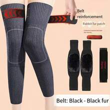 1 Pair Knee Pads, Polyester Fiber Thermal Lining Thick, Extended Strap Anti-, Knitted Fabric, Unisex, Daily Warmth, Autumn/Winter Knee Warmer - Multicolor - View 5