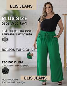Duna Women's Plus Size High Waist Wide Leg Pants With Thick Elastic And Zero Transparency - màu xanh lá - Xem 4