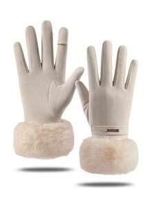 1 par de luvas quentes de inverno para mulheres, luvas felpudas e espessas resistentes ao frio, luvas à prova de vento para andar de bicicleta, luvas térmicas com autoaquecimento para atividades ao ar livre, luvas com dedos divididos para estudantes