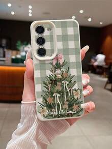 1 carcasă de telefon personalizabilă cu text și design tematic de Crăciun în carouri verzi și albe, potrivită pentru iPhone 17 Pro Max/17 Air/15 Pro Max/16 E/14 Plus/13/12/11, S24/20 Ultra, Redmi Note 13 Pro Plus, fabricată din material TPU, plină de atmosferă de sărbătoare, cel mai bun cadou pentru familie și prieteni de Crăciun.
