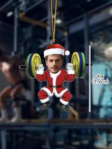 Customized Personalized Photo Of A Human Face Of Santa Claus For Weightlifting Hanging Ornaments As Christmas Tree Decorations. Gift For Fitness Enthusiasts And Exercise Partners. Decorations For Christmas Parties.,Elegant Living,Artful Living - Barbell - View 3