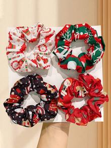 4pcs/Set Christmas Hair Accessories For Women, High Elastic Curly Hair Scrunchies, Suitable For Buns, High Ponytails, Very Practical, Ideal For Parties, Gifts, Holidays ,Beauty ,Hair Ties