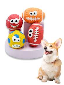 带趣味表情的吱吱作响的乳胶减压球玩具，狗狗训练玩具 - 彩色 - 查看 3