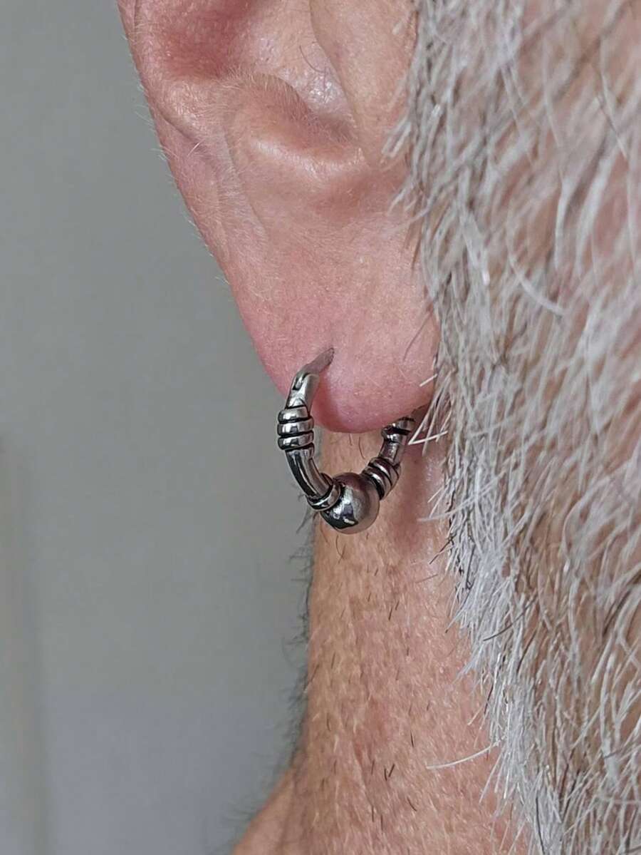 1只不锈钢朋克风耳环，防水男士耳环，时尚日常配饰 - 銀灰色 - 查看 1