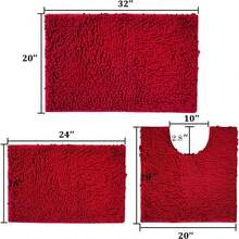 3-Piece Bathroom Rugs Set: Extra Soft, Absorbent Shaggy Rugs, Non-Slip Plush Carpet Runner With Toilet Rugs, Ideal For Bathtub And Shower, 2025  Design - Red - View 3
