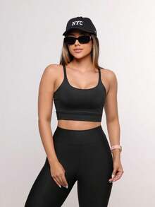 Premium Suplex Fitness Set With Pants And Non-Transparent Cup Top, Fitness Gym Clothing Kit, High Compression Leggings - 全黑 - 查看 1