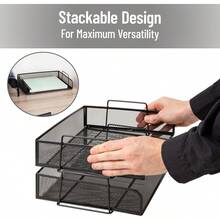 Bandeja de Papel Apilable Mind Reader, Organizador de Escritorio, Almacenamiento de Archivos, Oficina, Malla Metálica, 14 L x 9.75 x 6 H, 2 Piezas, Negro - Plateado - Ver 4