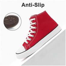 Haifago Women Hight Top Lace Up Casual Red Canvas Sneakers, Comfortable Lightweight Canvas Shoes For Women,High-Top Canvas Shoes Outdoor Fashion Women Shoes,Red Shoes - 紅色 - 查看 5