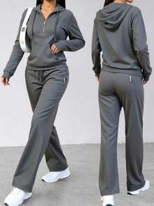 Elegante suéter de mujer con traje de pantalones largos - Gris Oscuro - Ver 1