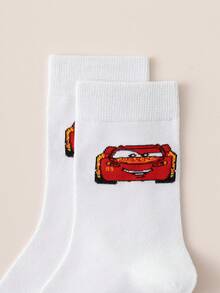 Disney 5双装汽车提花图案男士船袜，黑白条纹，可爱卡通图案，防臭吸湿，休闲运动圆领卡通设计，适合学生/成人作为礼物和日常穿着，袜子 - 彩色 - 查看 7