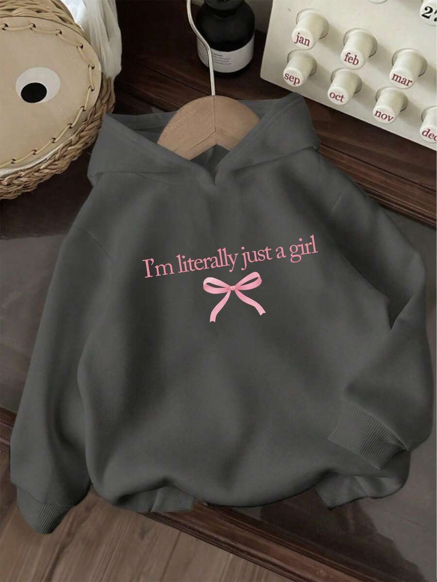 Áo nỉ giữ nhiệt in hình dành cho bé gái tuổi teen, ấm áp và thoải mái cho mùa thu/đông. - Màu xám đen - Xem 1