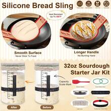 Suministros para hornear pan de masa madre, kit completo de iniciación de masa madre, cesta redonda de 9 pulgadas y ovalada de 10 pulgadas con tarro de iniciación de masa agria, herramientas - 1 - Ver 4
