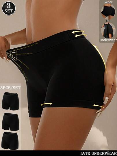 3PCS Women's Seamless Boxer Briefs Mid Waist Elastic BoyShorts Comfy Soft Boxer Shorts Female Underwear Lingeries Breathable Skin-Friendly Traceless Underpants Ribbed Hipsters Shortie Panty Daily Casual Wear Two In One Underwear Safety Shorts Flat Corner Pants