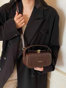 女士时尚梯形手提包，优雅简约设计，多功能肩背/顶部提手，大容量 - 咖啡 - 查看 2