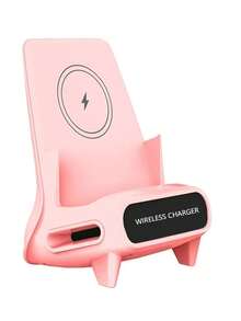 Bộ sạc không dây 15W sáng tạo mới, giá đỡ điện thoại/máy tính bảng đa chức năng kiêm loa không dây, phù hợp với điện thoại hỗ trợ sạc không dây QI, Android và các dòng máy 8/X/11/12/13/14/15/16/17. - Hồng - Xem 3
