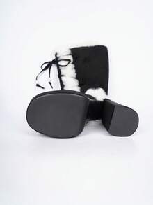 Fall/Winter Punk Fashion Mid-Calf Boots, Faux Fur Thick Platform Shoes - Black and White - View 9