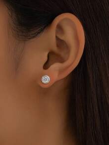 1 Pair 0.5 Carat 4-Prong Twisted Crown Moissanite Stud Earrings, 925 Sterling Silver, Elegant Engagement Earrings, Bridesmaid Birthday Anniversary Gift, Bridal Wedding Jewelry - Four-claw Moissanite Stud Earrings - View 4