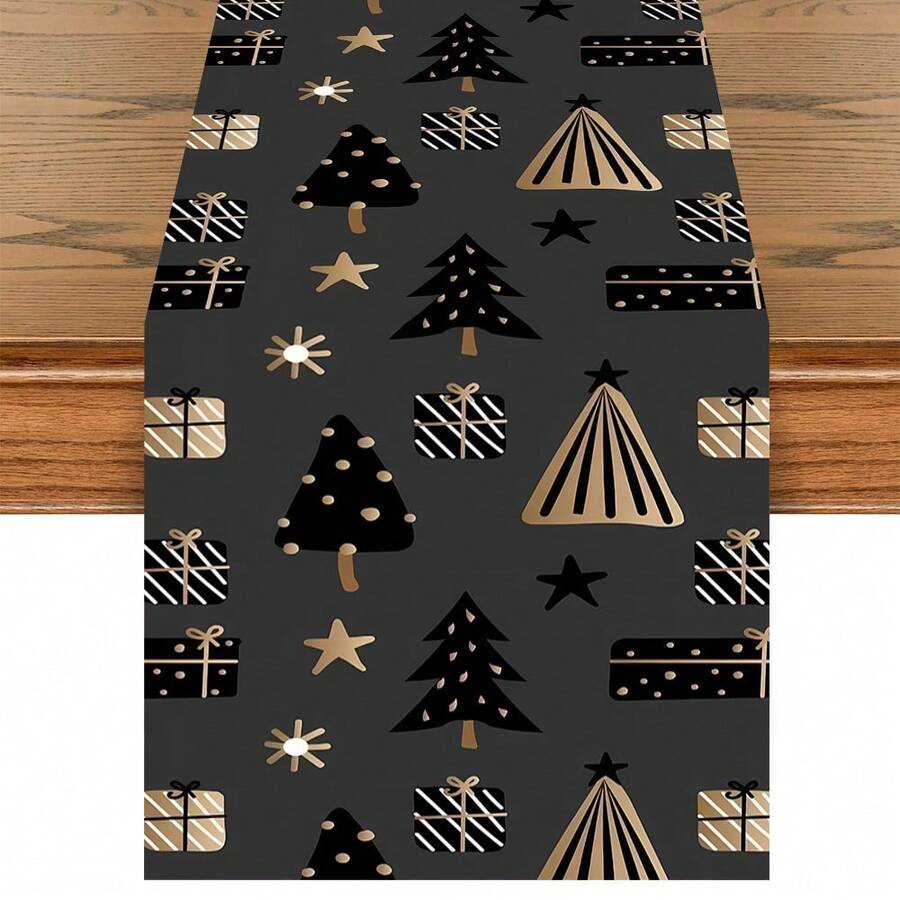 AFYPRTY 1pc Christmas Table Runner Christmas Party Decoration Table Runner Merry Christmas Tablecloth Polyester Cloth Party Table Runner Christmas Gift Dining Table Decorative Tablecloth Suitable For Christmas Party New Year Decoration - Black - View 1