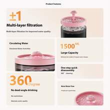 Fuente de agua automática para mascotas con alimentación USB de 1800ml, tazón de agua para gatos y perros con filtro, ventana de nivel de agua, fácil de limpiar, dispensador de agua para gatos de interior - Multicolor - Ver 5