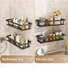 1/2pcs Black Rust-Proof Polished Wall-Mounted Bathroom Shelf - No Drilling Required, Adhesive Installation, Space-Saving, Durable Plastic Material, Suitable For All Seasons. Drip-Proof Design, Ideal For Storing Shower Gel, Shampoo, Personal Care Products - Modern Bathroom Storage Solution, Christmas Supplies