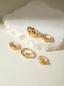 Set de 5 anillos de joyería minimalista y elegante de aleación con acabado liso y geométrico abierto, adecuado para uso diario, casual, fiesta y como regalo