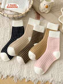 2 Paar Damen Thermisch gefütterte dicke warme Crew Socken, knöchelhoch, geeignet für den täglichen Gebrauch, Zuhause und Schlaf, Herbst/Winter, zufällige Farben, kuschelige Socken