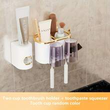 1 طقم حامل فرشاة أسنان مثبت على الحائط مع كوب - منظم لمعجون الأسنان وفرشاة الأسنان يوفر المساحة في الحمام، حامل فرشاة الأسنان بدون ثقب للتركيب على الحائط، مناسب كهدية في مناسبات مثل عيد الحب، عيد الميلاد، عيد الأب، عيد الأم، رمضان، استخدام منزلي