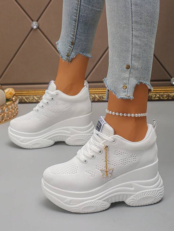 أحذية رياضية نسائية مريحة وكاجوال من قماش مع ربطة الدانتيل وسُمك في الأرضية، مناسبة للارتداء في الخارج طوال السنة