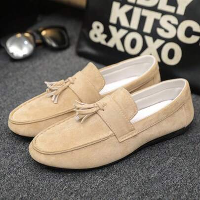 Mocasines de hombre beige con flecos, mocasines casuales cómodos y resistentes al desgaste, mocasines de moda de negocios retro para otoño