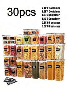 VOOVA 6/24/30-Pcs Sealed Food Storage Containers With LIDS For Cereal, Pasta, Flour And Candy Dishes, Candy Jars, Plastic Kitchen Storage Containers, Kitchen Accessories,Christmas Gifts,Christmas Stuff , - 黑與白 - 查看 11