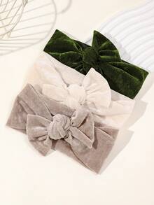 3pcs/Set Cute Velvet Bow Headbands For Girls, Soft Solid Color Bow Hair Accessories Set