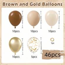 46pcs/30pcs Set Of 12inch/10inch Cocoa, Skin Tone, Sand White, Metallic Gold, Gold Glitter Latex Balloons, Suitable For Birthday, Baby Shower, Wedding And Boho Decor