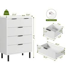 Kommode Mit 5 Schubladen Weiß Sideboard Komodenschrank Für Wohnzimmer Schlafzimmer Kommode Mit Großer Schubladenschrank Flur Möbel Arbeitszimmer 95X70X40 cm