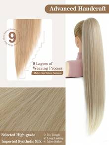 Ombre Gold Straight Hair Ponytail Extension, Women's Synthetic Fiber Wrap-Around Long Clip-In Ponytail Wig, Natural Soft Heat Resistant Extension - Blonde Ombre - View 7