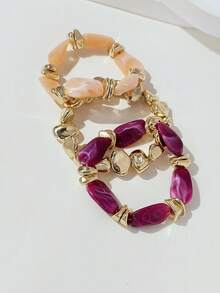 LADYCOCO 3pcs Vintage Thick Chunky Acrylic Beaded Multilayer Bracelet, Transformable Gold Chip Bracelet, Suitable For Women, Couples, Party, Daily Wear - Multicolor 28 - View 6