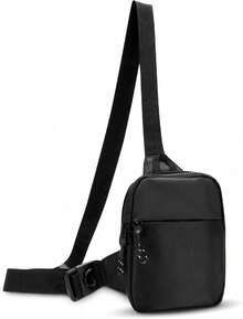 Nuevo Sling Bolsa Pecho Riñonera Bolsa Doble Bolsillo Resistente al Agua para Hombres Mujeres Deportes al Aire Correr Viajes, Negro - 1 - Ver 7