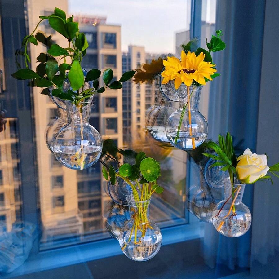 6 件现代简约植物花瓶，迷你圆形，悬挂式植物繁殖花瓶，壁挂式植物容器，适用于家居装饰、客厅、卧室、花园、办公室、植物爱好者礼物，室内/室外使用，营造清新的室内/室外氛围，为您的家庭和室外空间提供充满活力的绿色点缀