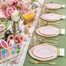 175pcs Pink And Gold Plastic Plates - Black Gold Disposable Plates Include 25 Dinner Plates,25pcsDessert Plates,25 Knives,25 Forks,25 Spoons,25 Cup,25 Napkins For Wedding & Party - Pink - View 5